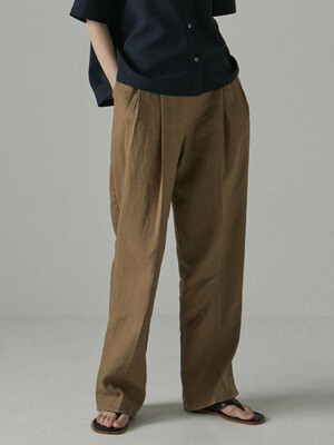 linen pintuck long slacks_BROWN