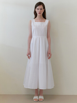 square neck french dress - white