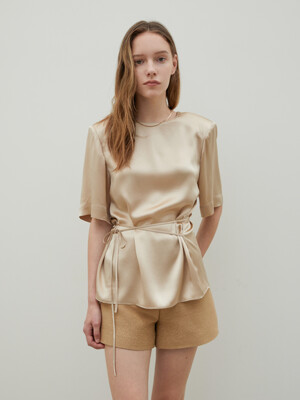 Padded Silk Satin Blouse Gold