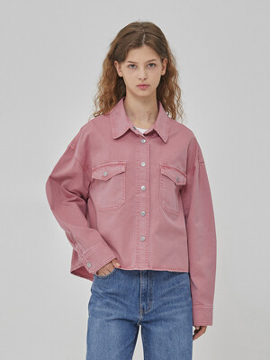 DENIM OVER FIT TWO POCKET JACKET PINK