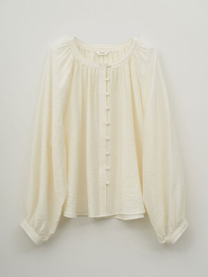 Shirring Round-Neck Blouse(Cream)