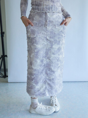 Stain-graphed long fur skirt - Fog