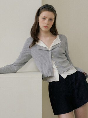 LAYERED CARDIGAN T-SHIRT - GRAY