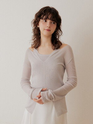 Slit see through summer layered knit - bluegrey