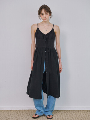 PINTUCK SHIRRING DRESS_BLACK