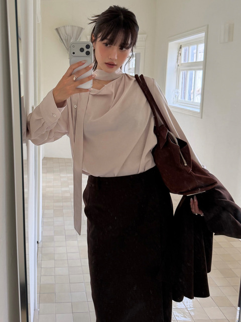 하시에 [소라 PICK] TIE DETAIL DRAPE BLOUSE [3COLORS]