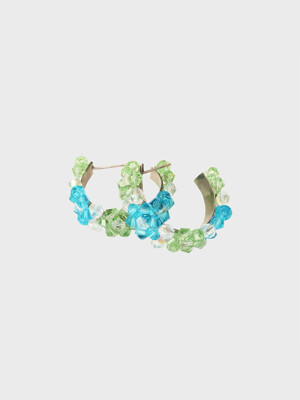 Summer Flower Hoop Earrings _ Green / Blue