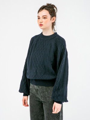 Navy Cable Crop Knit