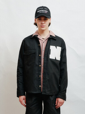 Big logo embroidered trucker jacket black