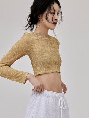 Cropped Glitter Knit Top - Gold