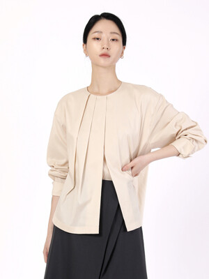 COTTON LAYERED BLOUSE-BEIGE