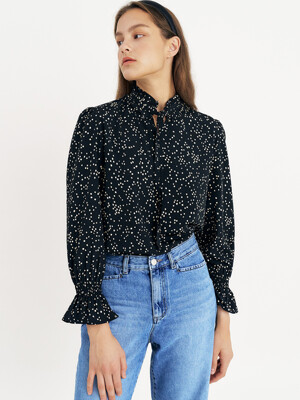 comos602 Dot Frill Blouse (black)