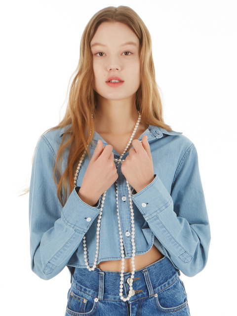 데님 - 언노운플라넷 (UNKNOWN PLANET) - UP-185 크롭 데님셔츠 블루 _ CROP DENIM SHIRTS BLUE