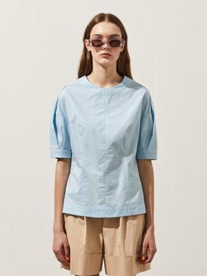 Cotton Dart Short-Sleeved Top_BLUE