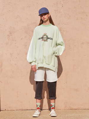 Bee Printing Logo Raglan Sweatshirt_Yello Green