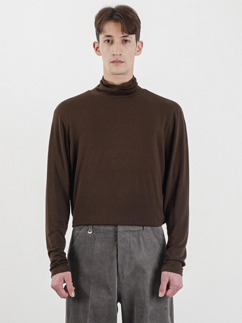 티셔츠 - 리우 옴므 (LIEU HOMME) - WOOL BLEND TURTLE NECK T-SHIRT_BROWN