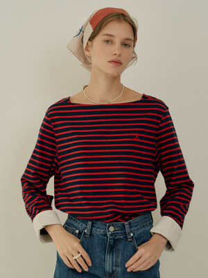L Rollup Boat Neck Tshirt (3color)
