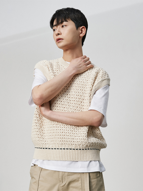니트 - 더니트컴퍼니 (THE KNIT COMPANY) - 23SS 크로셰 니트 베스트 [크림]