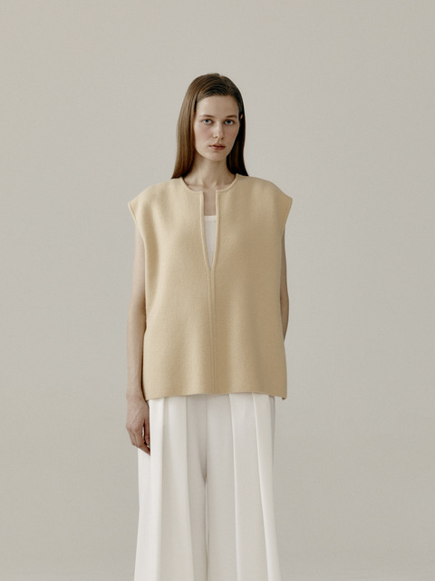 니트 - 마레디마리 (Mare di mari) - Cashmere Blend Round Neck Vest Yellow