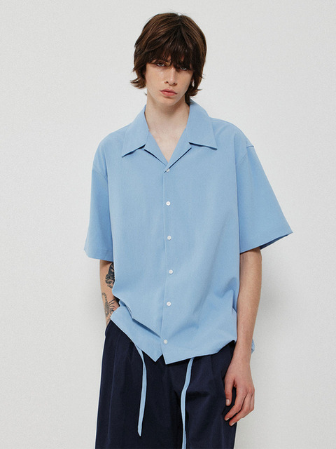 셔츠 - 씨오큐 (COQ) - OPEN COLLAR STRING SHIRT_LIGHT BLUE