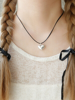 Heart Pendant Leather Silver Necklace N01124