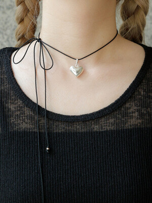 Heart Pendant Long Silk Cord Freestyle Silver Necklace N01132