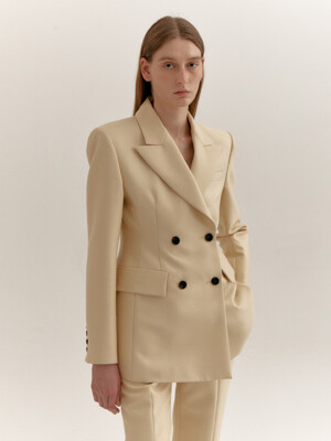 WOOL SILK DOUBLE-BREASTED JACKET (LIGHT YELLOW)