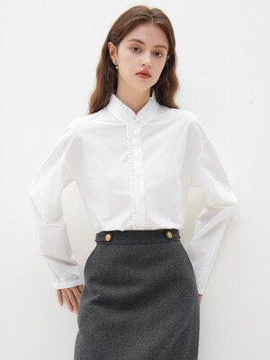 WD_Pure white stand-up collar shirt