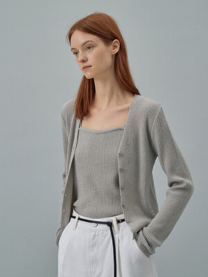 Boucle V-neck Cardigan[LMBDSPKN239]-Gray