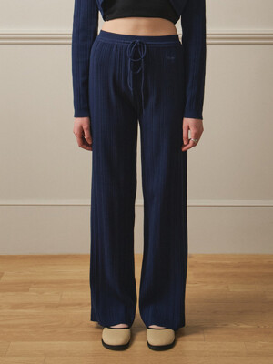uneven ribbed knit pants_navy
