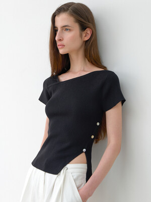 [단독]UNBALANCED CUTOUT SLIM KNIT T-SHIRT(Z-T-6651)