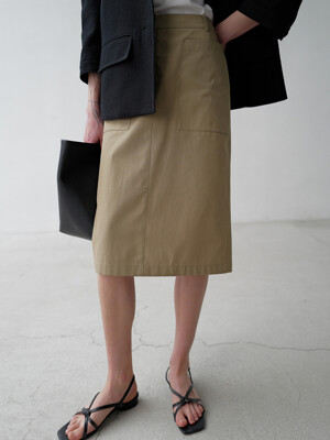 Out pocket H-line midi skirt _Beige