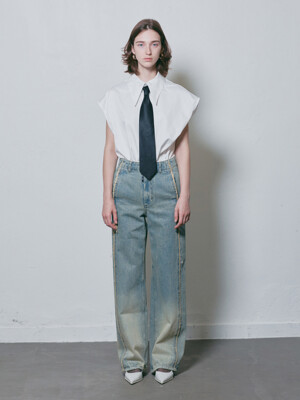 WHITE WINGED SLEEVLESS SHIRT AND TIE