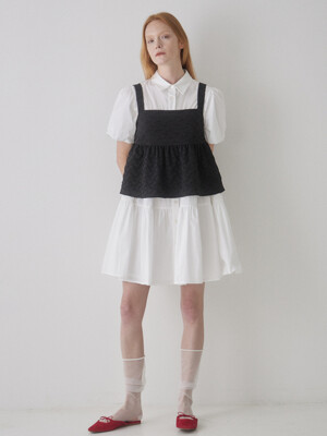 Collar Button down Cancan Dress - White