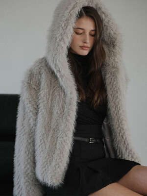 Overfit Hood Fur Jacket [Gray]