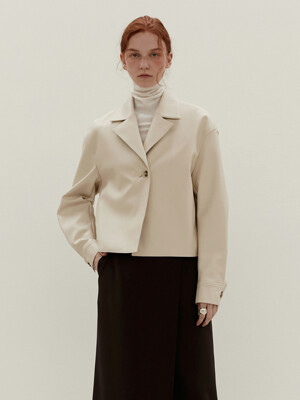 TOF CROPPED ECO LEATHER BLAZER  I-BEIGE