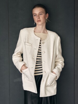 Trimmed Over-fit Tweed Jacket_3color