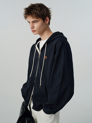 UNISEX LEATHER LOGO ZIP-UP HOODIE FRENCH NAVY_M_UDTS5A108N2