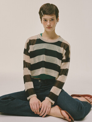 See-through Stripe Knit Top Black
