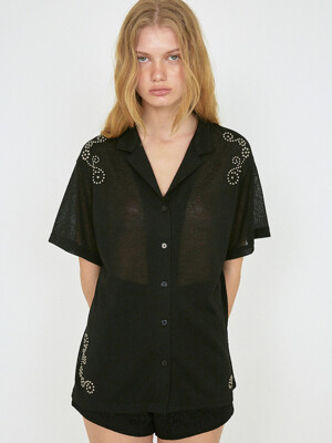 STUDDED WESTERN JERSEY SHIRT_ONZI EDITION, BLACK