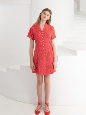 FRONT BUTTON MINI DRESS . RED