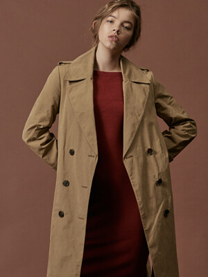 Waxed Cotton Trench Coat (Beige)