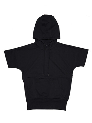 Waist Zipper Short Sleeve Hoodie (Black)