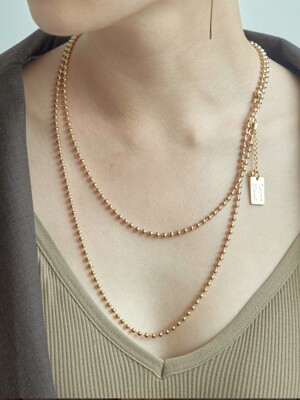 two line ball necklace-gold