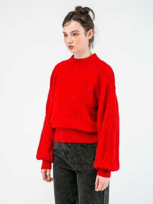 Red Cable Crop Knit