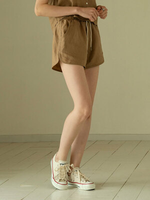 SI PT 7026 Linen Banding Shorts_Sand brown