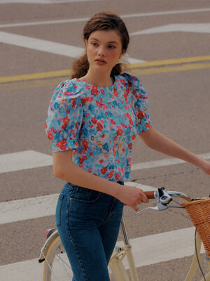[EXCLUSIVE] flower ribbon shoulder blouse