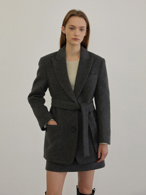 belted two button wool jacket (grey)