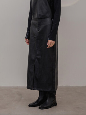 leather Front slit midi skirt