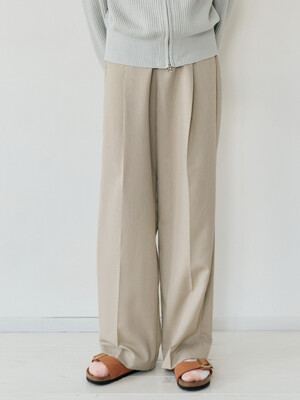 Pintuck Long Wide Pants [BEIGE]